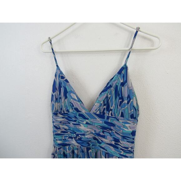 Marc Bouwer Size 4 Y2K Blue Funky Pattern Mini Tank Dress 100% Silk Glamit! - Picture 6 of 6
